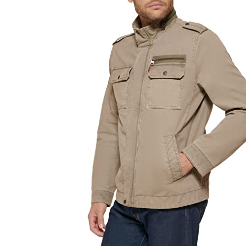 Levi's Men's Washed Cotton Military Jacket, Stone Unfilled, X-Large