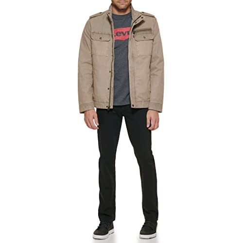 Levi's Men's Washed Cotton Military Jacket, Stone Unfilled, X-Large