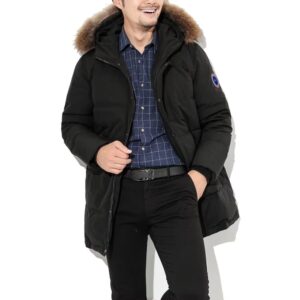 HOLISEE Men's Long Winter Coats Water Repellent Warm Fur Hooded Thicken Parkas Jacket (black, L)