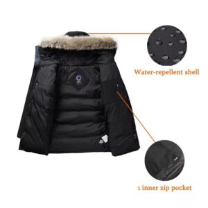 HOLISEE Men's Long Winter Coats Water Repellent Warm Fur Hooded Thicken Parkas Jacket (black, L)