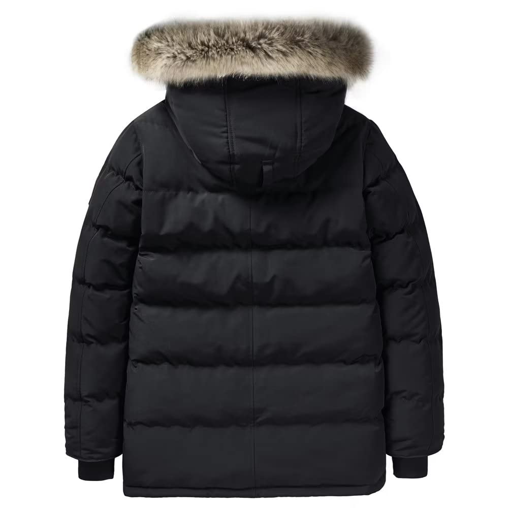 HOLISEE Men's Long Winter Coats Water Repellent Warm Fur Hooded Thicken Parkas Jacket (black, L)