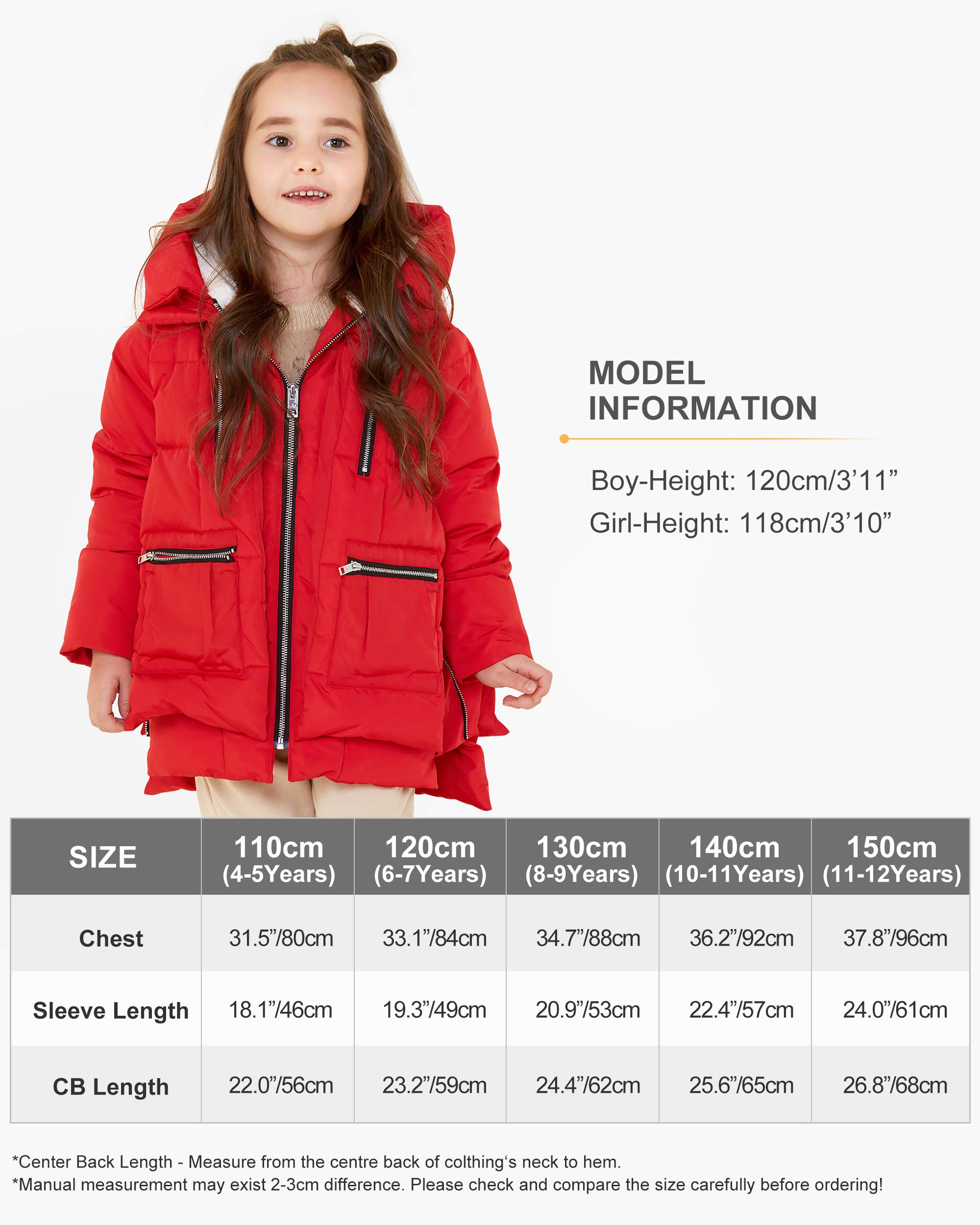 Orolay Children Hooded Down Coat Girl's Quilted Puffer Jacket Boy's Winter Jackets Red 120CM