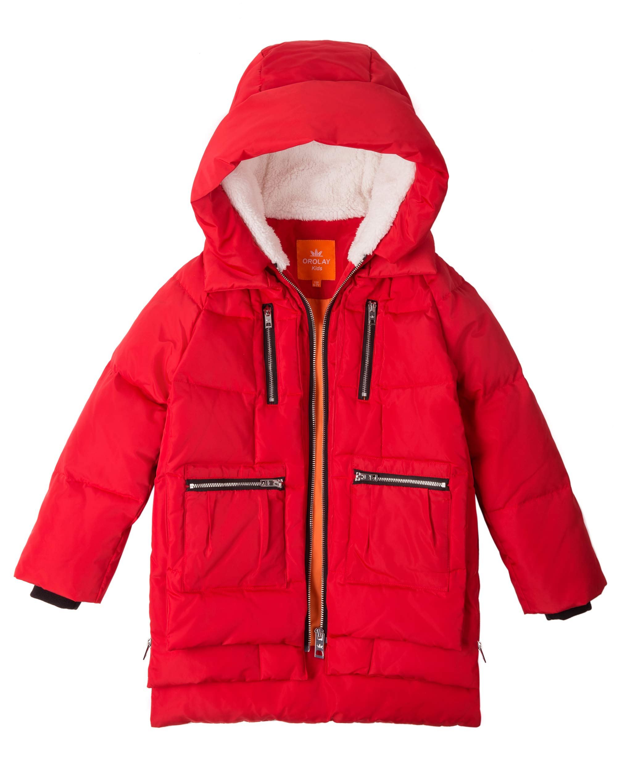 Orolay Children Hooded Down Coat Girl's Quilted Puffer Jacket Boy's Winter Jackets Red 120CM