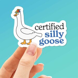 Certified Silly Goose Sticker for Water Bottle - Funny Meme Decal - Cute Propeller Hat Sticker for Tumblers