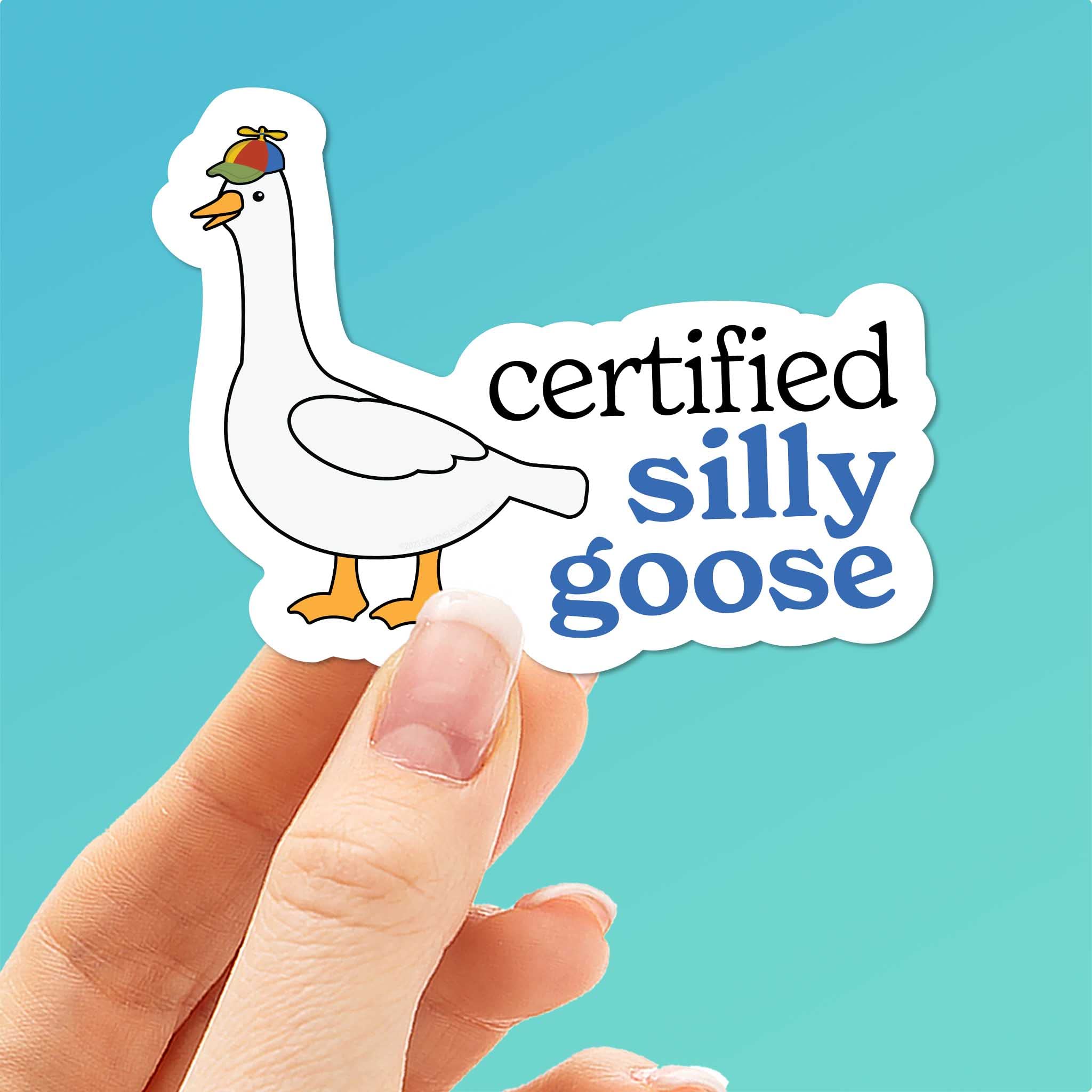 Certified Silly Goose Sticker for Water Bottle - Funny Meme Decal - Cute Propeller Hat Sticker for Tumblers