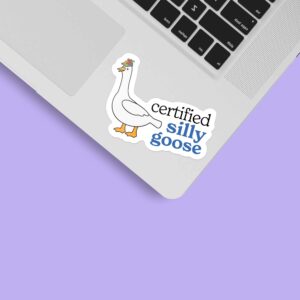 Certified Silly Goose Sticker for Water Bottle - Funny Meme Decal - Cute Propeller Hat Sticker for Tumblers