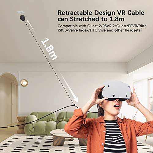 AMVR [Pro Version] VR Cable Management System for Quest 3, 6 Packs Ceiling Pulley System for Oculus Quest/Quest 2/Rift S/Valve Index/HTC Vive/Pro/HP Reverb G2/PSVR VR Cord Accessories, VR Link Cable