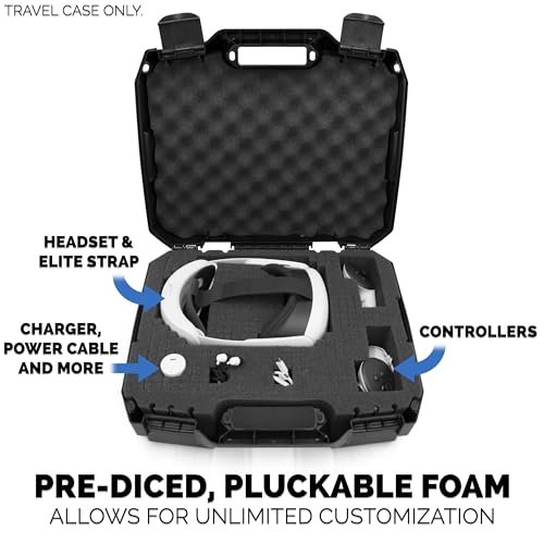 CASEMATIX Hard Case Compatible with Meta Quest 3, Quest 2 and Oculus Quest VR Gaming Headset & Accessories - Hard Case with Customizable Foam fits Elite Strap and Other Accessories