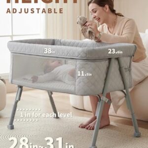 AirClub Bassinet Bedside Sleeper, Baby Bed Crib for Newborn, Bedside Crib Sleeper with 4 Auto-Lock & Adjustable Height, Breathable Mesh&Mattress