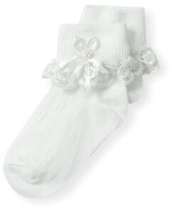 country kids baby girls' venice lace with pearl streamer sock, white, 12 24 months