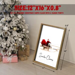 LITIVY Framed Set of 3 Christmas Wall Art Christmas Santa Claus with Sleigh Deer for Christmas Wall Decor Prints Xmas Sign for Home Decor Christmas Decorations(12"x16", Brown)