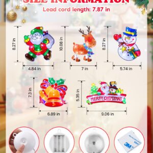 Minetom 5pcs Christmas Window Lights Decorations, Battery Operated with Suction Cup Hook Light Up Santa Claus-Reindeer-Xmas-Snowman Shaped for Christmas Window Decorations Glass Wall Indoor Decor