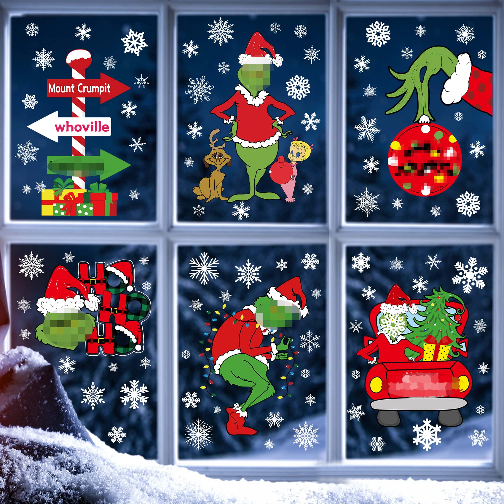 Christmas Window Clings Decorations Double Sided Christmas Window Stickers for Glass Window Christmas Decorations Indoor Home Decor Snowflake Window Decal for Home School Office Decorations