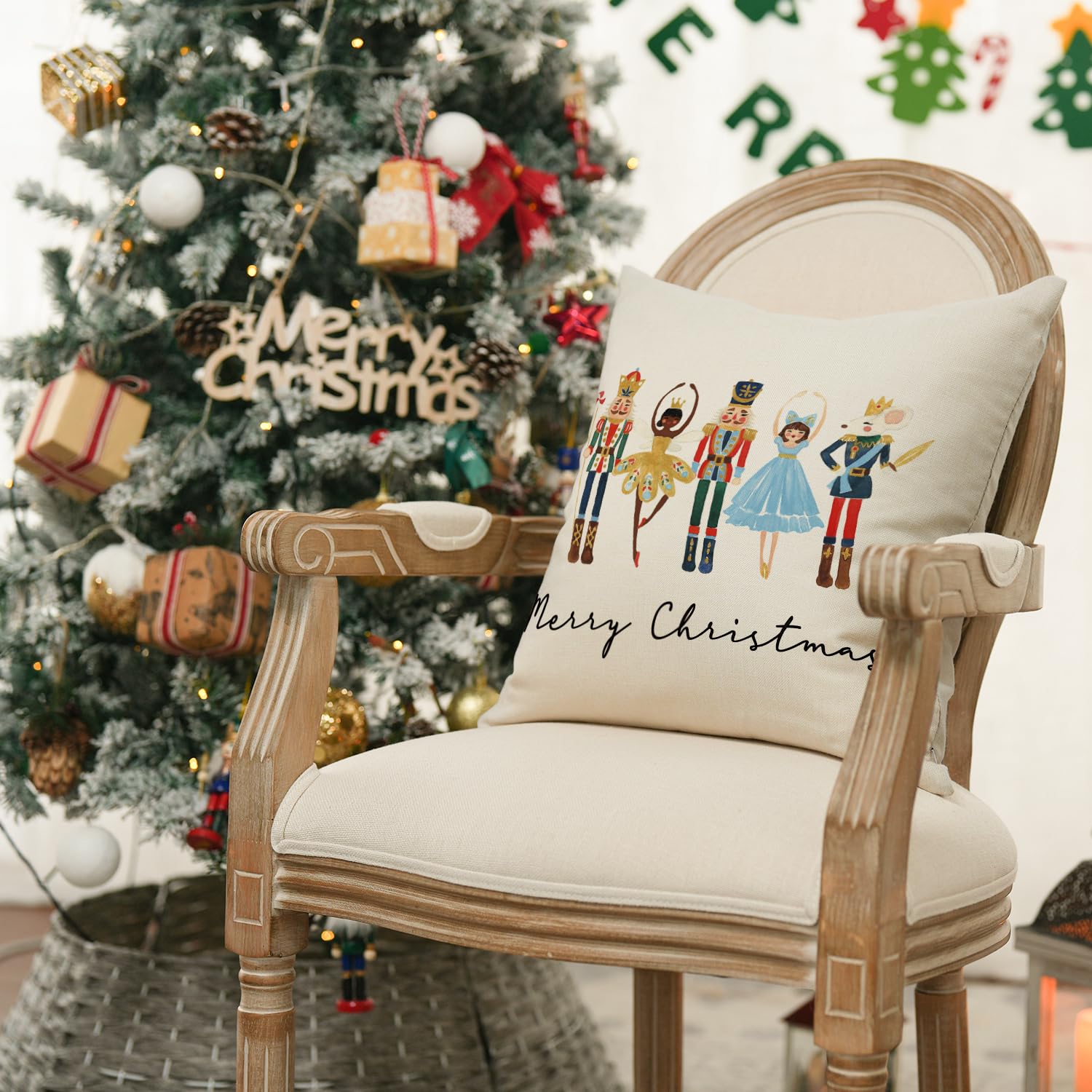 AVOIN colorlife Merry Christmas Nutcracker Throw Pillow Covers, 18 x 18 Inch Winter Holiday Party Cushion Case Decoration for Sofa Couch Set of 4