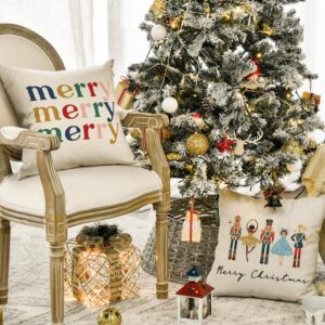 AVOIN colorlife Merry Christmas Nutcracker Throw Pillow Covers, 18 x 18 Inch Winter Holiday Party Cushion Case Decoration for Sofa Couch Set of 4