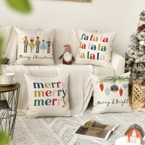 AVOIN colorlife Merry Christmas Nutcracker Throw Pillow Covers, 18 x 18 Inch Winter Holiday Party Cushion Case Decoration for Sofa Couch Set of 4