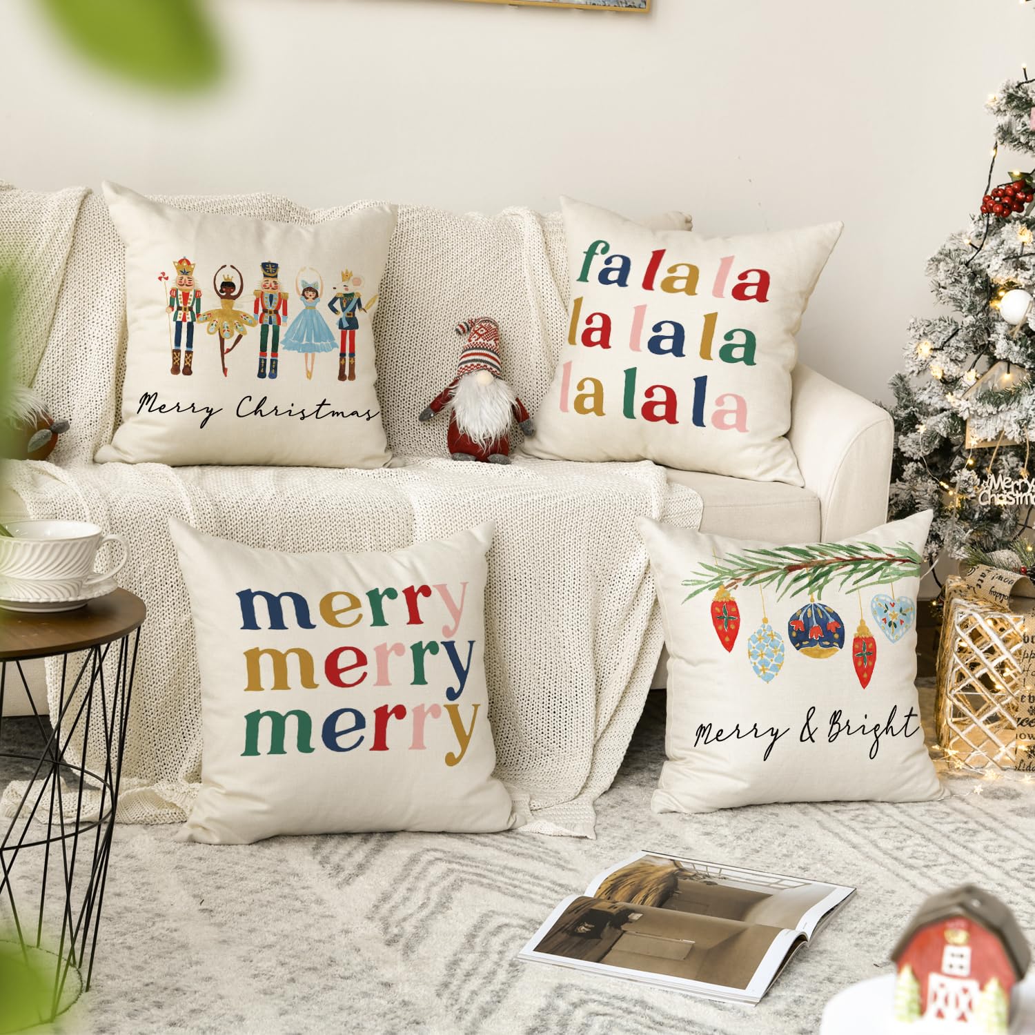 AVOIN colorlife Merry Christmas Nutcracker Throw Pillow Covers, 18 x 18 Inch Winter Holiday Party Cushion Case Decoration for Sofa Couch Set of 4