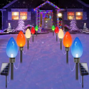 10-Pack Jumbo C9 Solar Christmas Lights, 2023 Newest Outdoor Christmas Decorations, Larger Muticolor Bulbs Solar Lights Outdoor Waterproof for Outside Path Garden Decor Holiday Yard Patio (Multicolor)