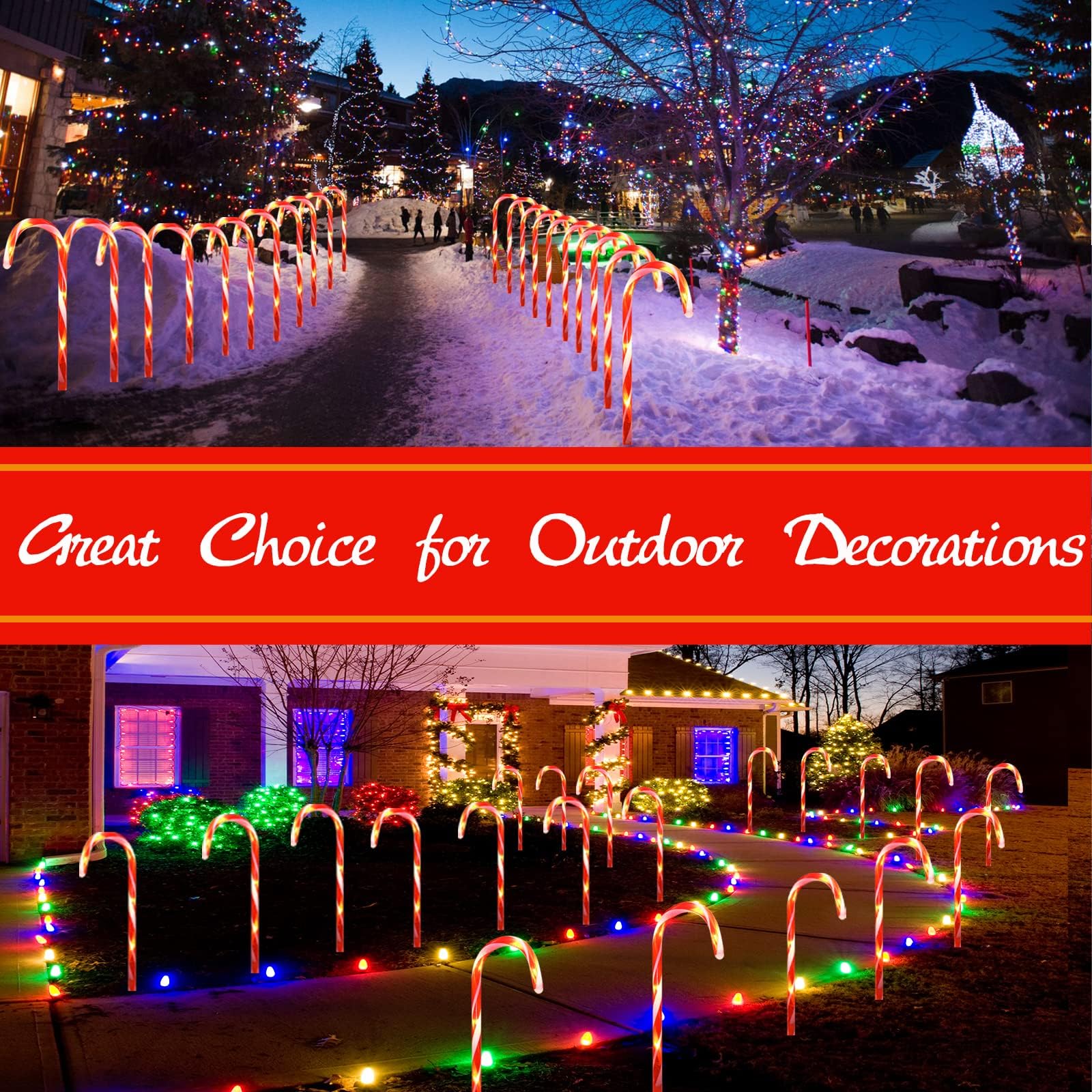 24-Pack Upgraded Solar Christmas Candy Cane Lights, Christmas Outdoor Decorations for Yard, Waterproof with 8 Working Modes for Christmas Party Patio Garden Path Decoration