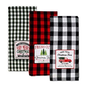 dii holiday kitchen towels embroidered dish towel set, 18x28, tree farm, 3 piece