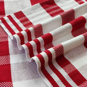 Christmas Door Mat Outdoor 27.5” x 43” Red and White Plaid Rug Christmas Decor Rug Cotton Hand-Woven Layered Door Mats Washable Carpet for Front Porch, Kitchen, Farmhouse, Entryway (27.5” x 43”)