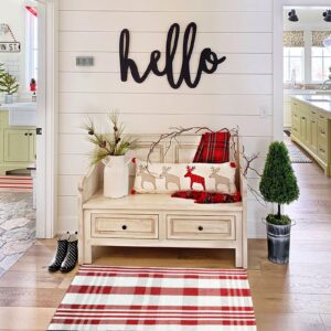 Christmas Door Mat Outdoor 27.5” x 43” Red and White Plaid Rug Christmas Decor Rug Cotton Hand-Woven Layered Door Mats Washable Carpet for Front Porch, Kitchen, Farmhouse, Entryway (27.5” x 43”)