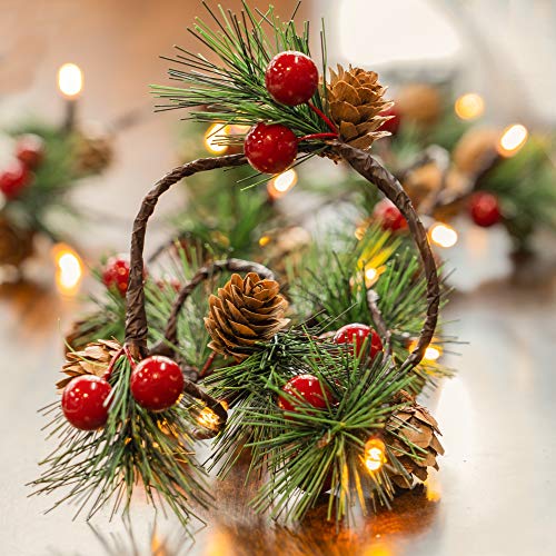 FUNPENY Christmas PineCones String Lights, 6.56Ft 20 LED Pine Needles Red Berries Fall Light Garland, Indoor Outdoor Decor for Thanksgiving Christmas Autumn Themed Party Decorations