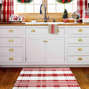 Christmas Door Mat Outdoor 27.5” x 43” Red and White Plaid Rug Christmas Decor Rug Cotton Hand-Woven Layered Door Mats Washable Carpet for Front Porch, Kitchen, Farmhouse, Entryway (27.5” x 43”)