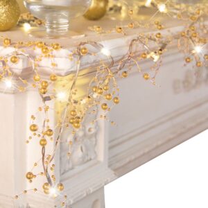 collections etc indoor christmas decorations, festive lighted berry beaded garland gold- 120" l