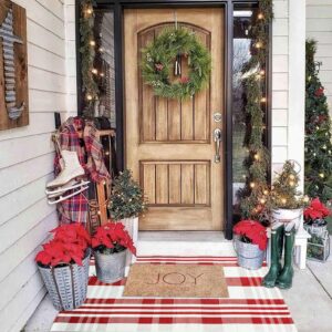 Christmas Door Mat Outdoor 27.5” x 43” Red and White Plaid Rug Christmas Decor Rug Cotton Hand-Woven Layered Door Mats Washable Carpet for Front Porch, Kitchen, Farmhouse, Entryway (27.5” x 43”)