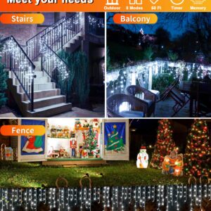 Christmas Lights Outdoor Decorations, 1040LED 100FT 8 Modes Curtain Fairy String Lights Decor with 240 Drops, Plug in Waterproof Timer Memory Function for Christmas Holiday Wedding Party (Cool White)