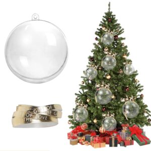 christmas tree ball ornaments, 15pcs 4 inches christmas decorations large acrylic fillable diy ball with ribbon for xmas party indoor outdoor patio home wedding hanging decor…