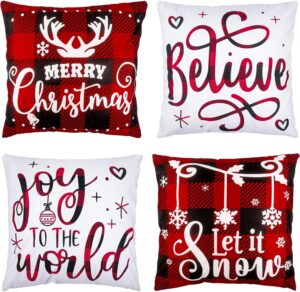 christmas pillow covers 18x18 set of 4 winter throw pillow covers holiday buffalo plaid pillow covers merry christmas pillows for couch sofa home decor xmas cushion covers indoor decor thicker