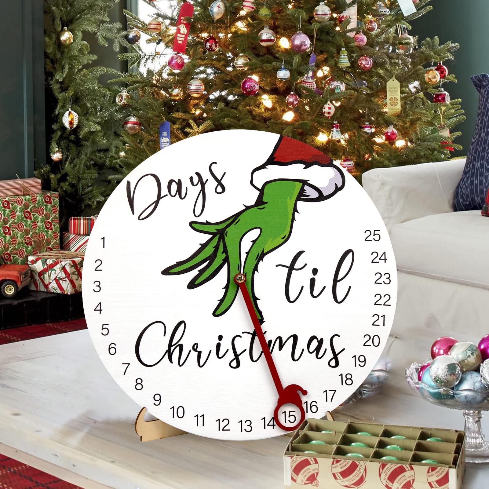 DAZONGE Christmas Decorations Welcome Sign | 2023 Christmas Countdown Advent Calendar for All Ages | 12'' Wooden Christmas Wreath with Easel for Door Wall Mantel Decor | Christmas Decor