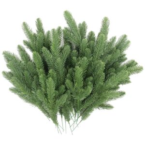 Hananona 50 Pcs Artificial Pine Branches Green Plants Pine Needles DIY Accessories for Garland Wreath Christmas and Home Garden Decor (50, Green)