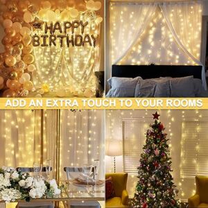 JMEXSUSS 300 LED Remote Control Curtain Lights, Plug in Fairy Curtain Lights Outdoor, Window Wall Hanging Curtain String Lights for Bedroom Backdrop Wedding Party Xmas Indoor Decor, Warm White