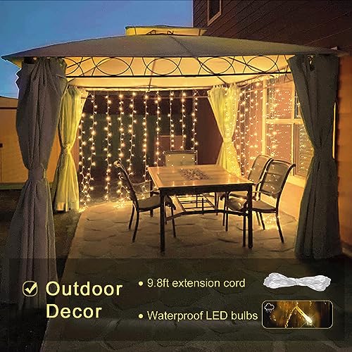 JMEXSUSS 300 LED Remote Control Curtain Lights, Plug in Fairy Curtain Lights Outdoor, Window Wall Hanging Curtain String Lights for Bedroom Backdrop Wedding Party Xmas Indoor Decor, Warm White