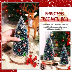 EIMMBD 5pcs Mini Christmas Trees Decorations Artificial Christmas Trees Tabletop Bottle Brush Trees Small Trees with Snow and Colorful Beads for Indoor Outdoor Home Village Winter Holiday Decor