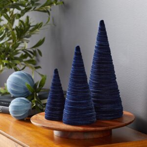 navy velvet cones set of 3, mantel decor holiday entryway, minimalist decor, blue christmas, tree figurines (navy)