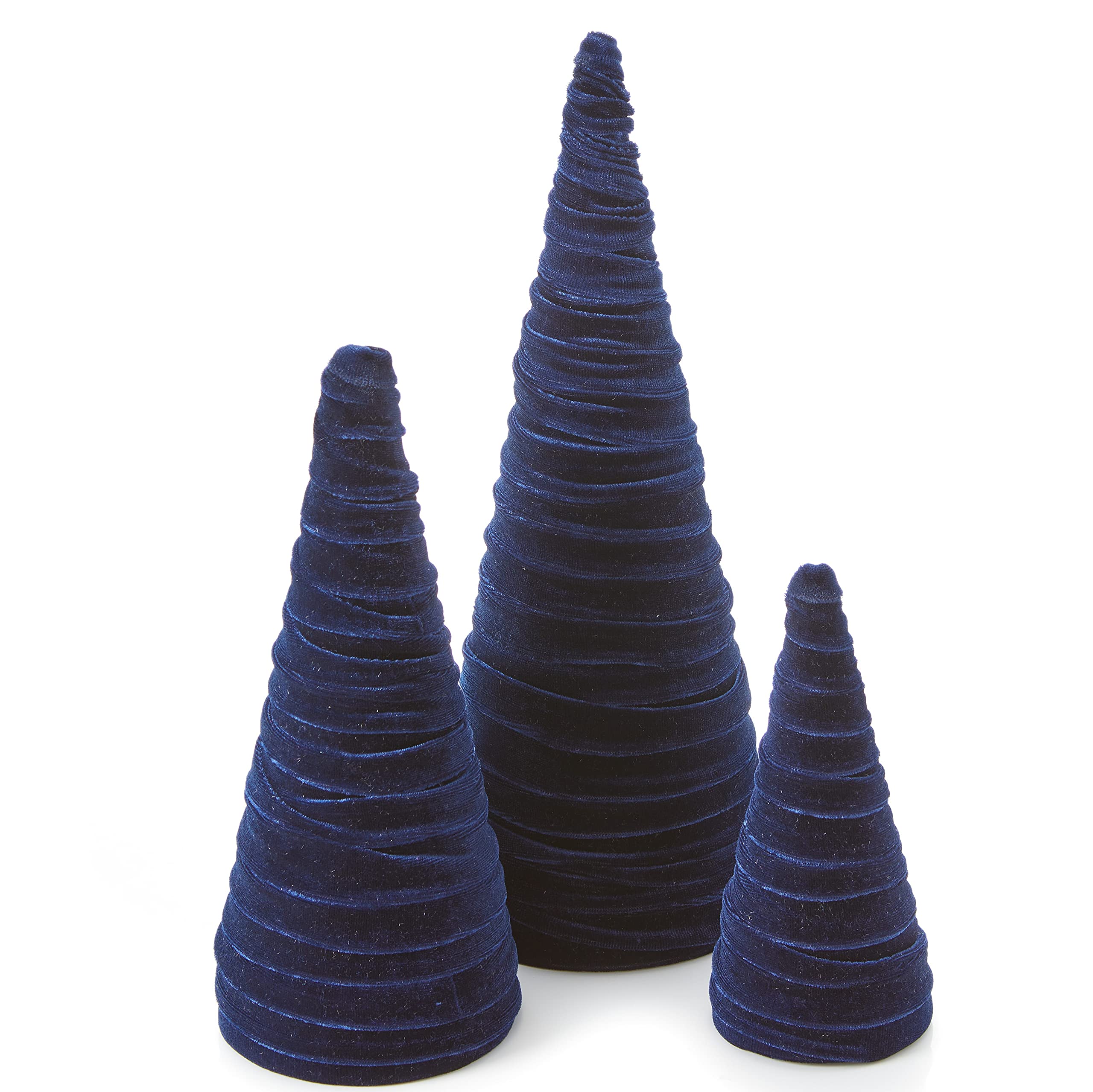 Navy Velvet Cones Set of 3, Mantel decor Holiday Entryway, Minimalist decor, Blue Christmas, Tree Figurines (Navy)