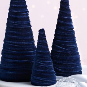 Navy Velvet Cones Set of 3, Mantel decor Holiday Entryway, Minimalist decor, Blue Christmas, Tree Figurines (Navy)