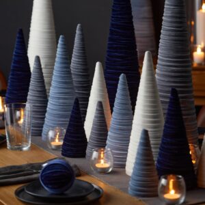 Navy Velvet Cones Set of 3, Mantel decor Holiday Entryway, Minimalist decor, Blue Christmas, Tree Figurines (Navy)