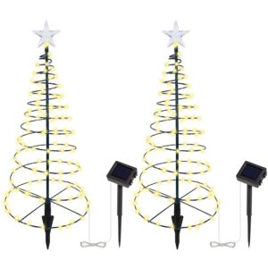 Dynaming 2 Pack Solar Spiral Christmas Trees with Warm White Lights, 26" Outdoor Light Up Xmas Pathway Markers with Stake, Auto On/Off & Waterproof Lights for Winter Patio Yard Walkway Driveway Decor