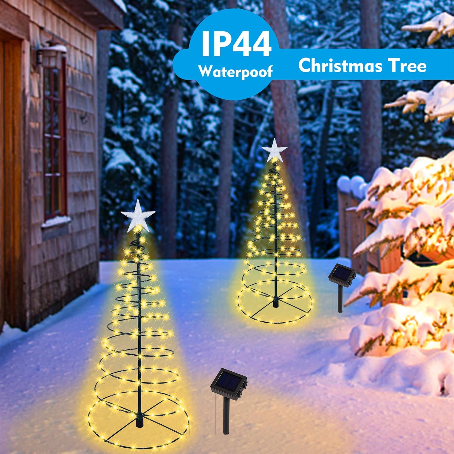 Dynaming 2 Pack Solar Spiral Christmas Trees with Warm White Lights, 26" Outdoor Light Up Xmas Pathway Markers with Stake, Auto On/Off & Waterproof Lights for Winter Patio Yard Walkway Driveway Decor