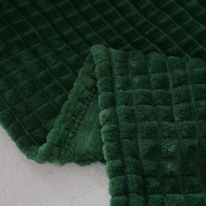 Puncuntex Green Throw Blanket 50"×60" Decorations Fleece Super Soft Plush Fuzzy Cozy Blanket with Square 3D Jacquard Grid Design Luxury lightweight for Couch Sofa Chair,Dark Forest Green