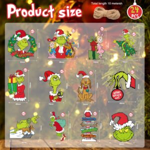 RINOLY 24pcs Christmas Tree Ornaments,Christmas Wood Ornaments for Tree,Christmas Tree Decorations