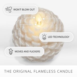 Luminara Pinecone Flameless Candle White Swan Glitter and Snow Finish Pine Cone Figural, Real Wax Unscented LED Candles, Battery Operated with Timer, Holiday Decoration (3.9" x 4.3")