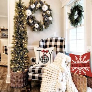 GEEORY Christmas Pillow Covers 18x18 Set of 4 for Xmas Decorations Buffalo Plaid Check Christmas Tree Joy Snow Pillow Cases Winter Holiday Throw Pillows Farmhouse Decor for Couch