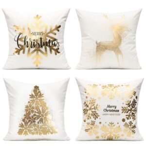 all smiles white gold christmas decorations throw pillow covers 18x18 set of 4 winter xmas navidad home holiday décor velvet cushion cases for sofa tree snowflake reindeer