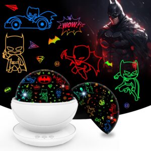 vanshinieer batman night light projector for kids dinosaur toys for boys, superman baby night light for christmas birthday gift, 360 degree rotation, party festival decor